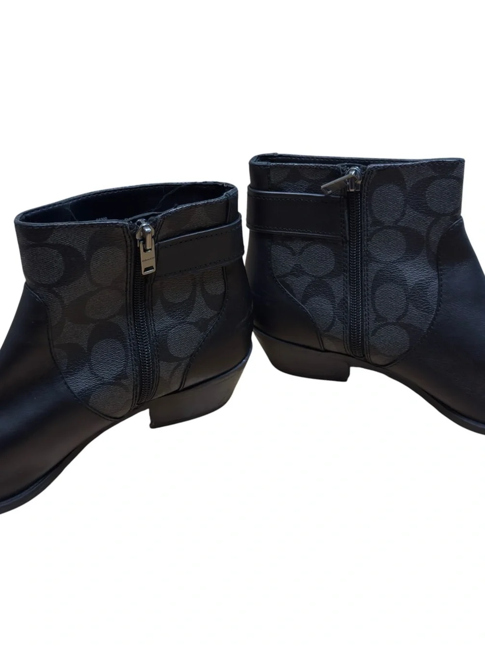 Coach Signature Jacquard Leather Ankle Boots Black Turnlock Side Zip Women’s 8.5